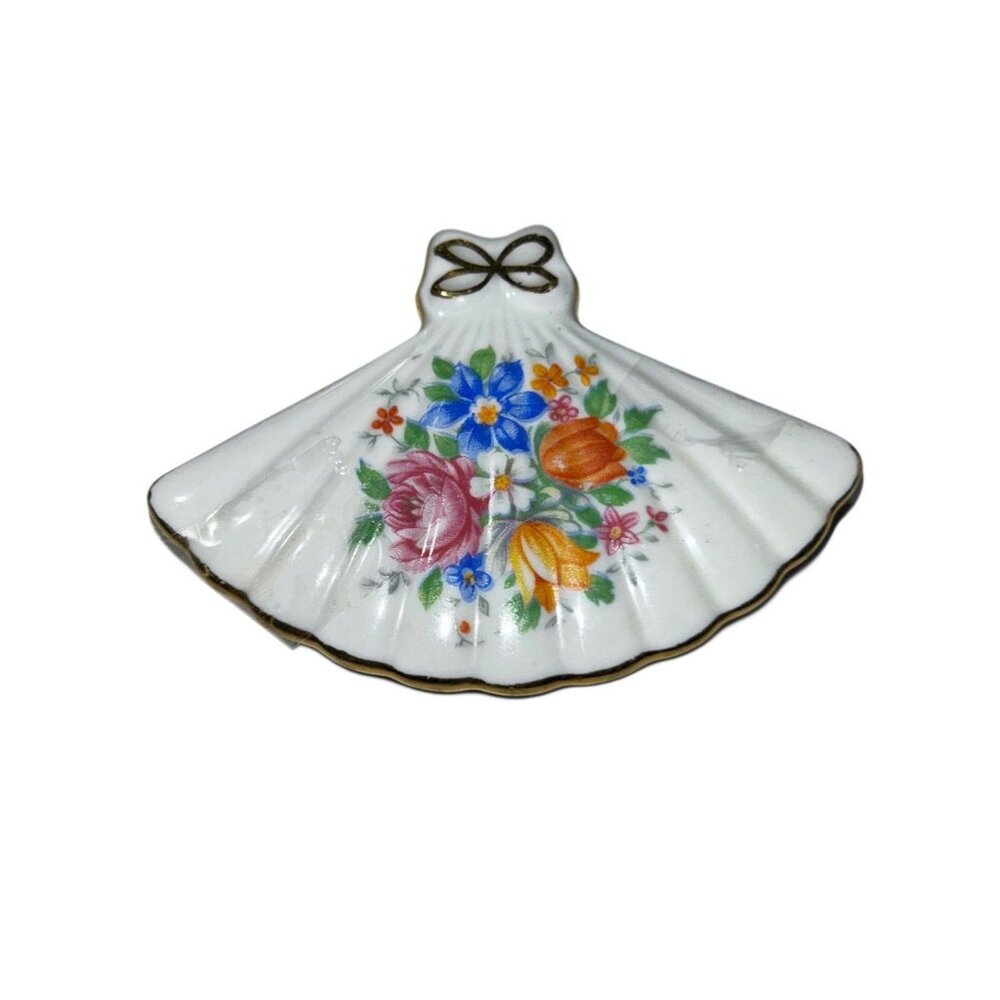Hand Painted Vintage Gilded Hand Fan Shaped Trinket Pill Box Made in Germany